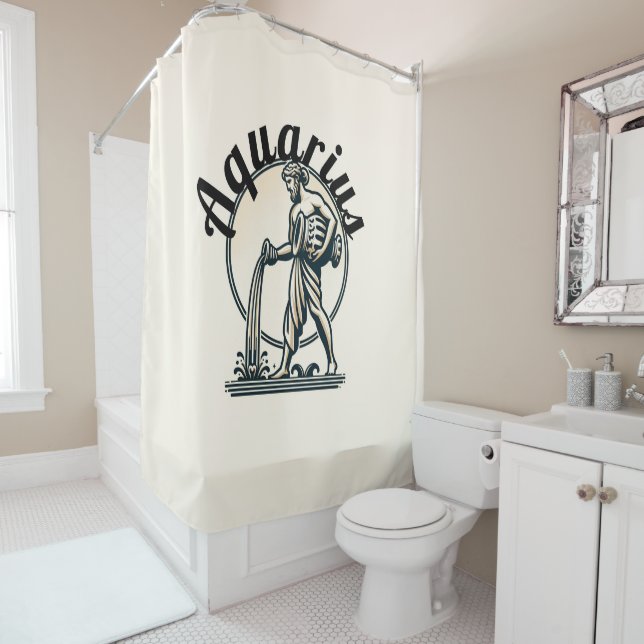 Aquarius the Water Bearer Vintage Zodiac Shower Curtain (In Situ)