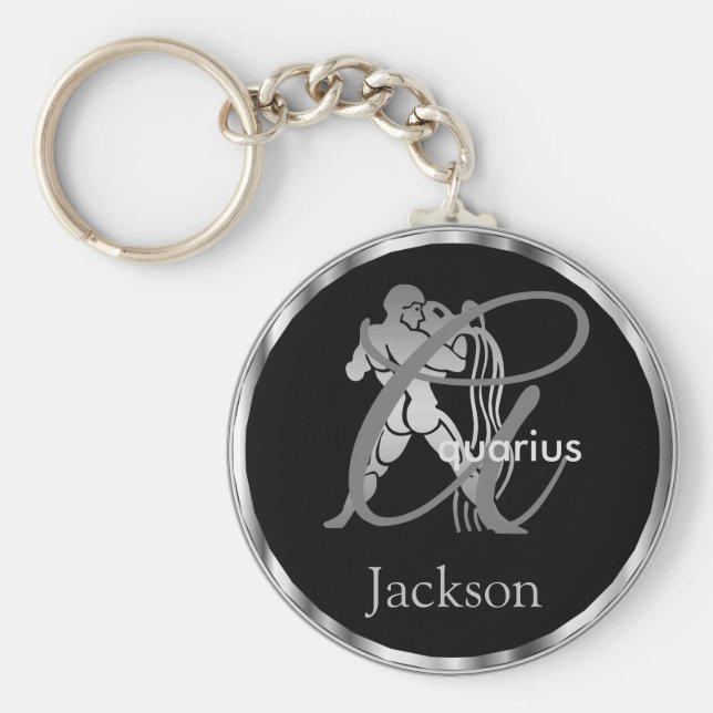 Aquarius ♒ the Water Bearer - Zodiac Sign Key Ring (Front)