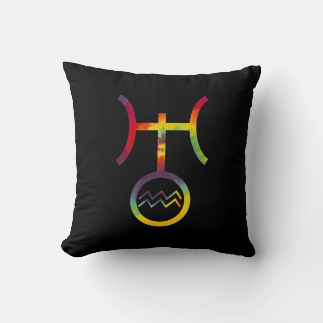 Aquarius Uranus Planetary Symbol Tie Dye Cushion (Front)