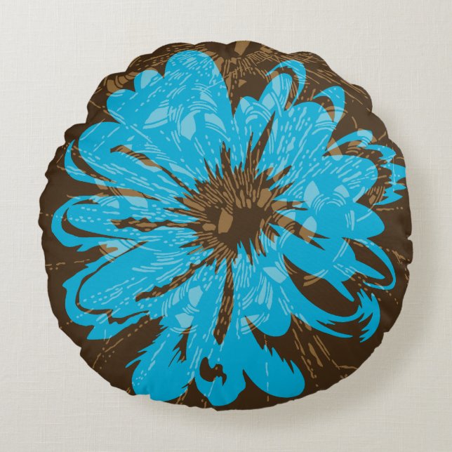 Aquarius Vintage Psychedelic Floral Reversible Round Cushion (Front)