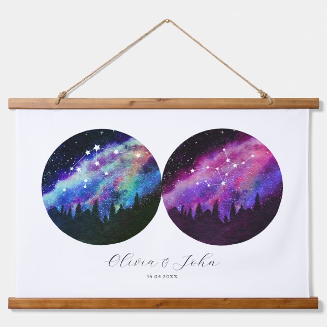 Aquarius Virgo Personalised Couples Horoscope Hanging Tapestry (Front)