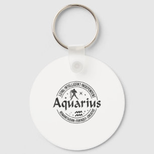 Aquarius Virtues Vintage Style Zodiac Design, Aqua Key Ring