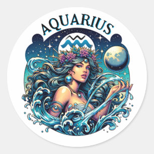 Aquarius Water Bearer Beautiful Woman Astrology Classic Round Sticker