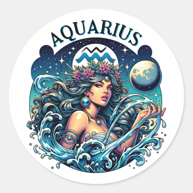 Aquarius Water Bearer Beautiful Woman Astrology  Classic Round Sticker (Front)