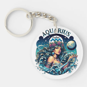 Aquarius Water Bearer Beautiful Woman Astrology Key Ring