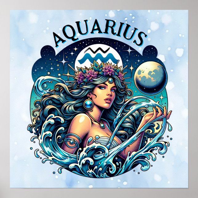Aquarius Water Bearer Beautiful Woman Astrology  Poster (Front)