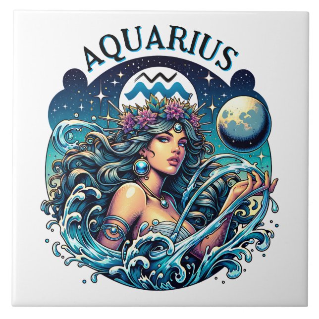 Aquarius Water Bearer Beautiful Woman Astrology  Tile (Front)