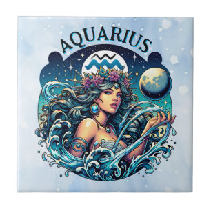 Aquarius Water Bearer Beautiful Woman Astrology  Tile
