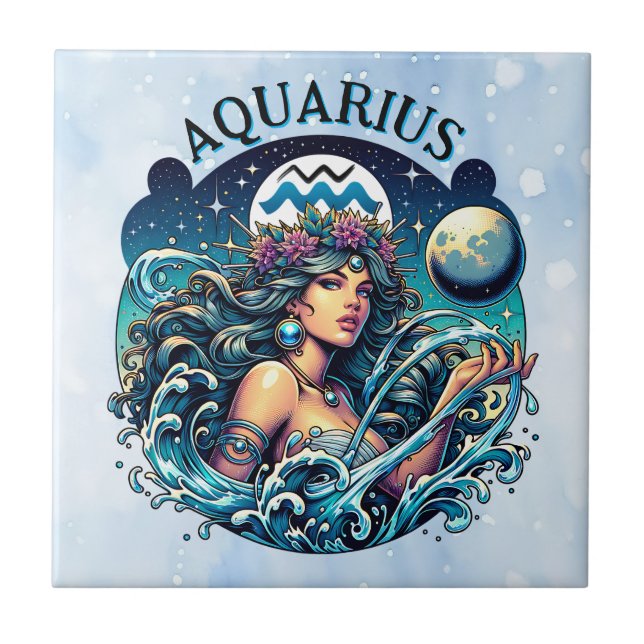 Aquarius Water Bearer Beautiful Woman Astrology  Tile (Front)