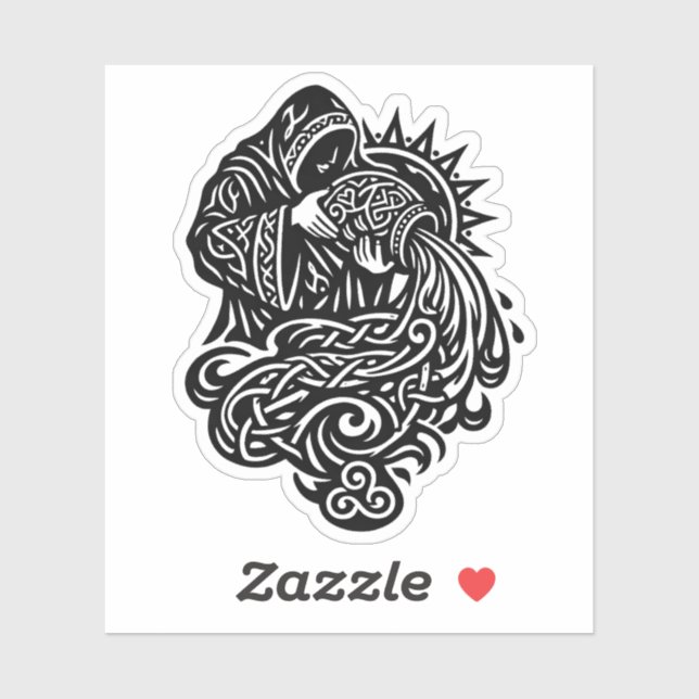 Aquarius Water‑Bearer — Celtic Knotwork Zodiac (Sheet)