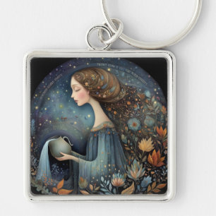 Aquarius Water Bearer Zodiac Astrology Birthday Key Ring