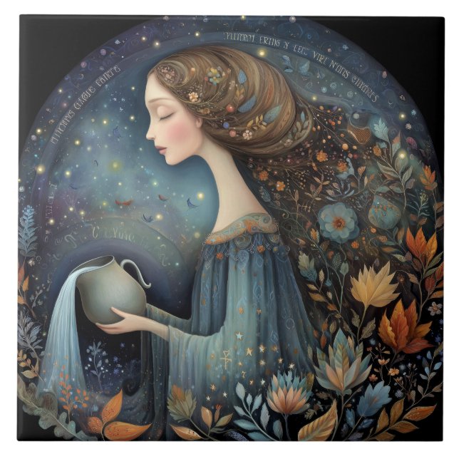 Aquarius Water Bearer Zodiac Astrology Birthday Tile (Front)