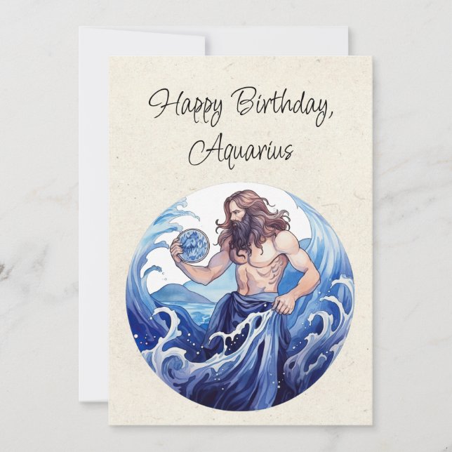 Aquarius Water Bearer Zodiac Birthday Flat Card (Front)