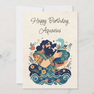 Aquarius Water Bearer Zodiac Birthday Flat Card