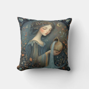 Aquarius Water Bearer Zodiac Celestial Birthday Cushion