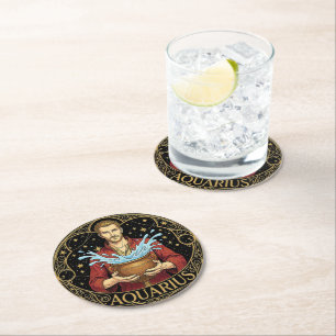 Aquarius Water Bearer Zodiac Male Symbol Round Paper Coaster