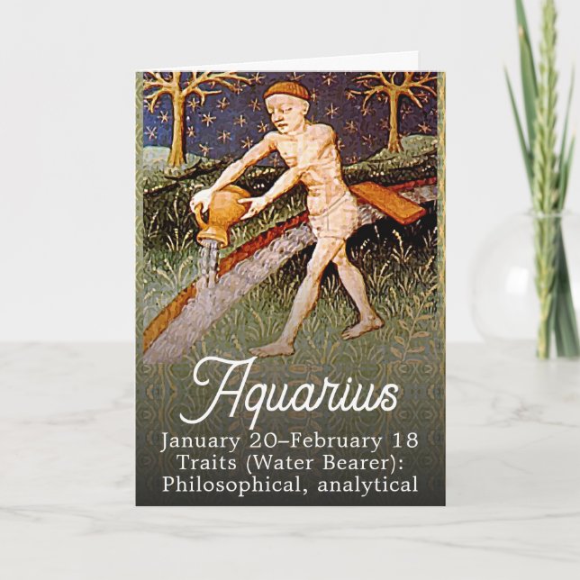 Aquarius Water Bearer Zodiac Sign Birthday Party Card (Front)