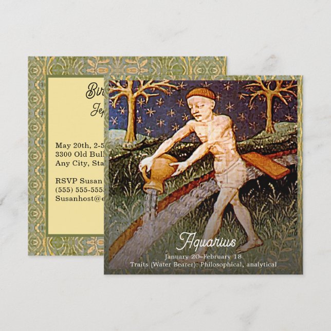 Aquarius Water Bearer Zodiac Sign Birthday Party Invitation (Front/Back)