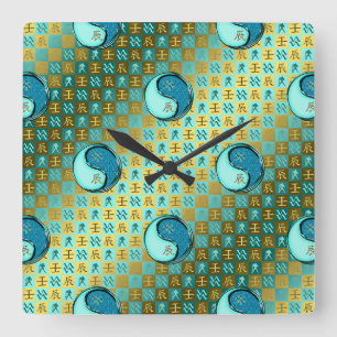 Aquarius & Water Dragon Square Wall Clock