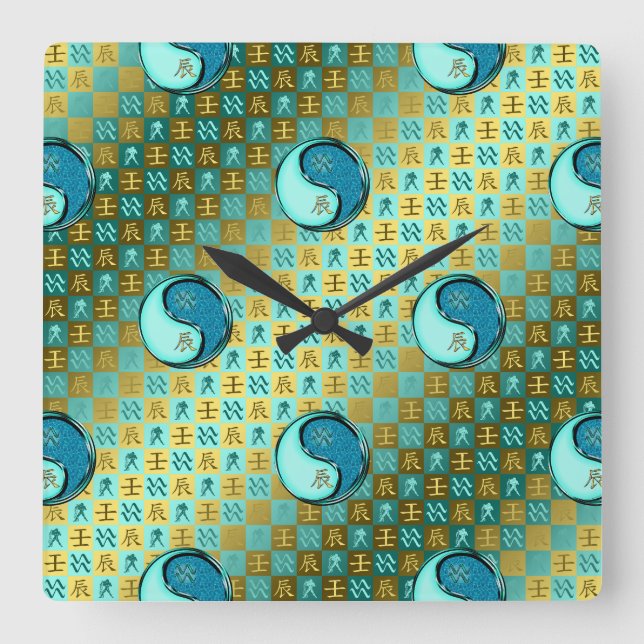 Aquarius & Water Dragon Square Wall Clock (Front)