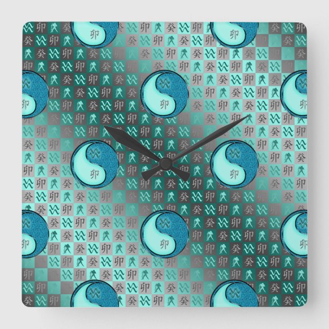 Aquarius & Water Rabbit Square Wall Clock (Front)