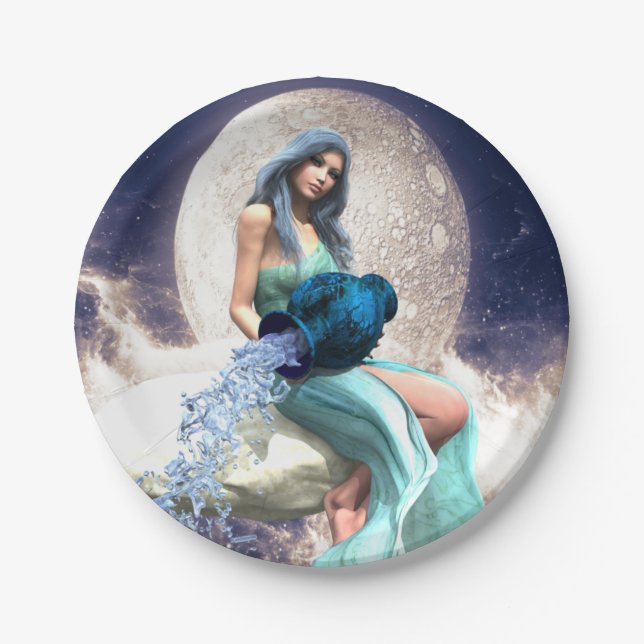 Aquarius – Woman Pouring Water From a Jug Paper Plate (Front)