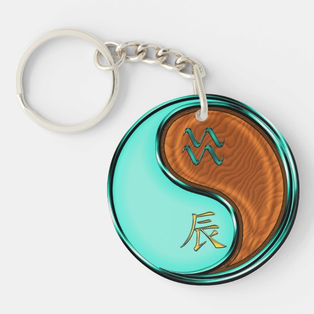 Aquarius & Wood Dragon Key Ring (Front)