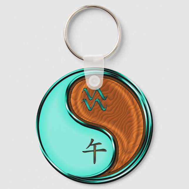 Aquarius & Wood Horse Key Ring (Front)