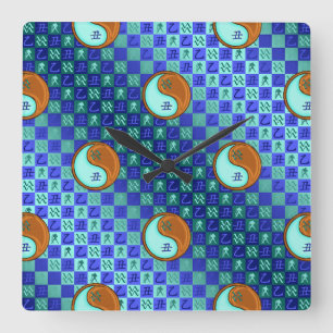 Aquarius & Wood Ox Square Wall Clock
