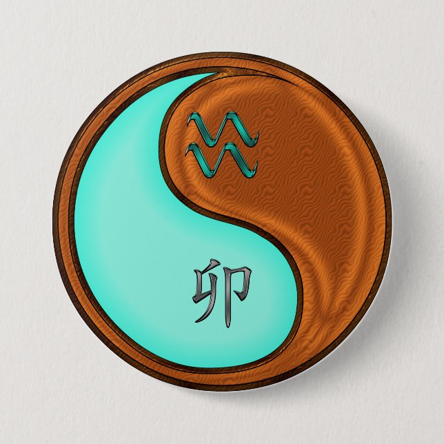 Aquarius & Wood Rabbit 7.5 Cm Round Badge (Front)