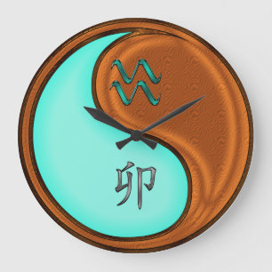Aquarius & Wood Rabbit Large Clock