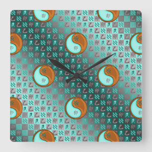 Aquarius & Wood Rabbit Square Wall Clock