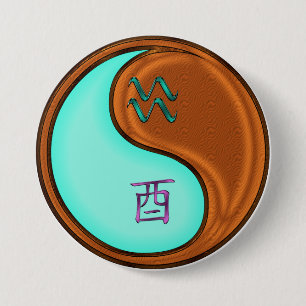 Aquarius & Wood Rooster 7.5 Cm Round Badge