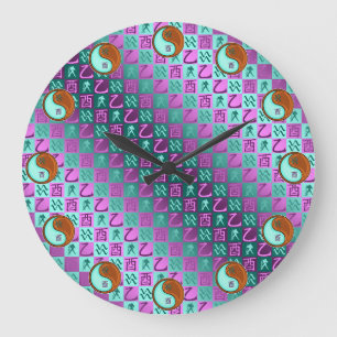 Aquarius & Wood Rooster Large Clock