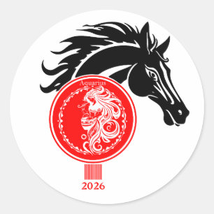Aquarius x Year of the Horse 2026 Classic Round Sticker
