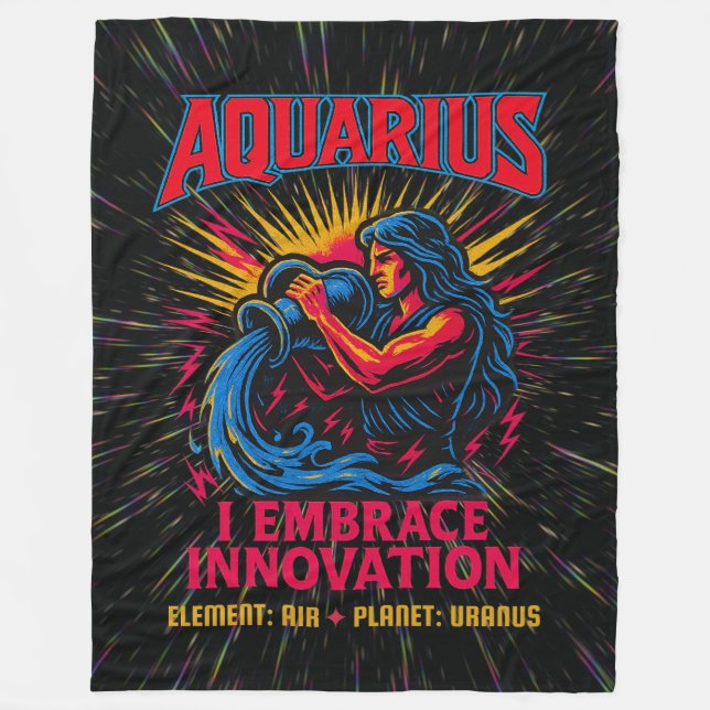 Aquarius Zodiac 80's Rock Band Inspired Astrology  Fleece Blanket (Front)