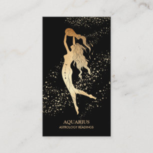 *~* AQUARIUS Zodiac Astrology Reading Gold  Black Business Card
