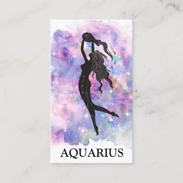 *~* AQUARIUS Zodiac Astrology Readings Blue Pink Business Card (Front)