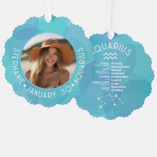Aquarius Zodiac Astrology Sign Photo Birthdate Tree Decoration Card