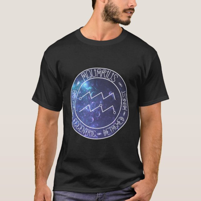 Aquarius Zodiac Astrology Symbol And Qualities T-Shirt (Front)