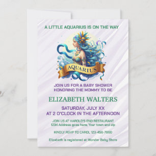 Aquarius Zodiac Baby Shower Lavender and Green Invitation