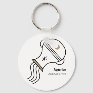 Aquarius zodiac birthday black gold key ring