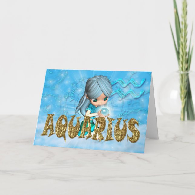 Aquarius Zodiac Birthday card with cutie pie aquam (Front)
