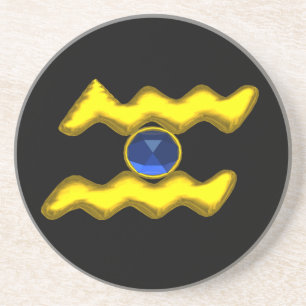 AQUARIUS ZODIAC BIRTHDAY JEWEL Blue Sapphire Black Coaster