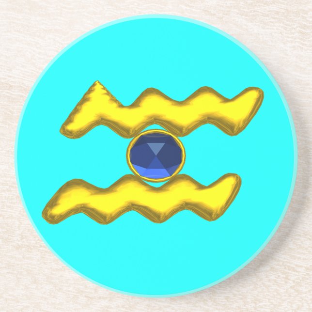 AQUARIUS ZODIAC BIRTHDAY JEWEL Blue Sapphire Coaster (Front)