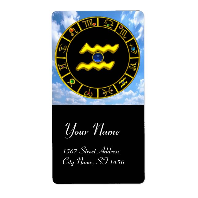 AQUARIUS ZODIAC BIRTHDAY JEWEL Blue Sapphire Gold (Front)