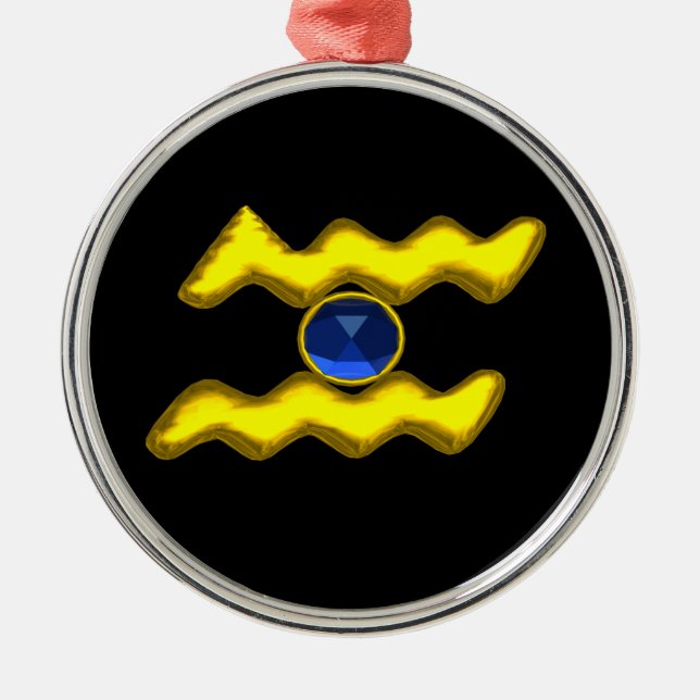AQUARIUS ZODIAC BIRTHDAY JEWEL Blue Sapphire Gold Metal Tree Decoration (Front)