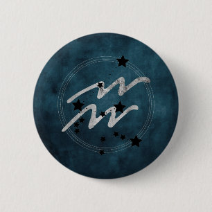 Aquarius zodiac black & silver constellation teal 6 cm round badge