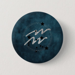Aquarius zodiac black & silver constellation teal 6 cm round badge