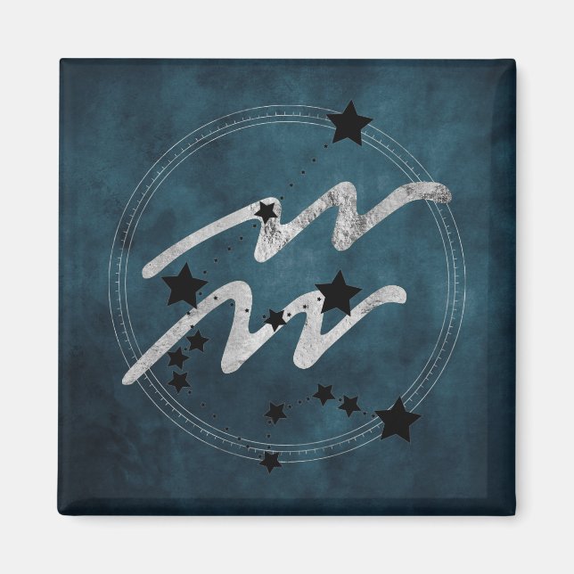 Aquarius zodiac black & silver constellation teal magnet (Front)